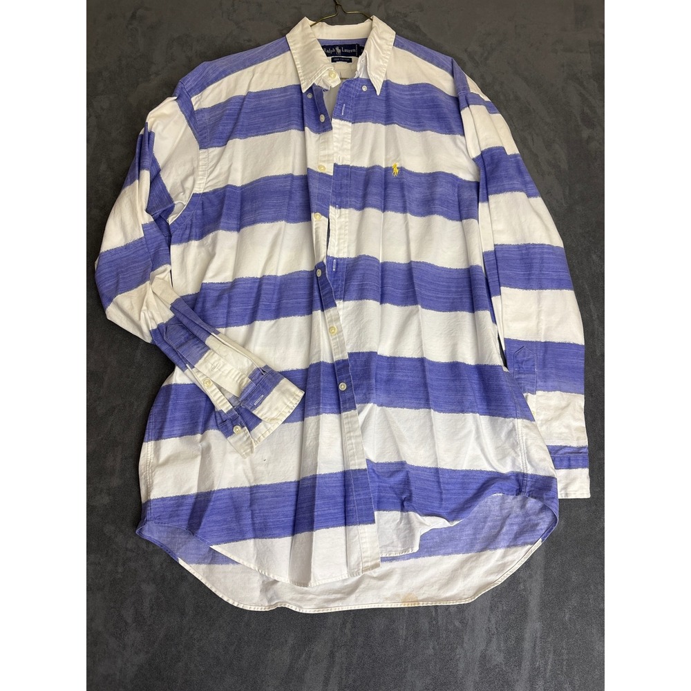 Ralph Lauren Mens XL Purple White Wide Stripe Cotton LS